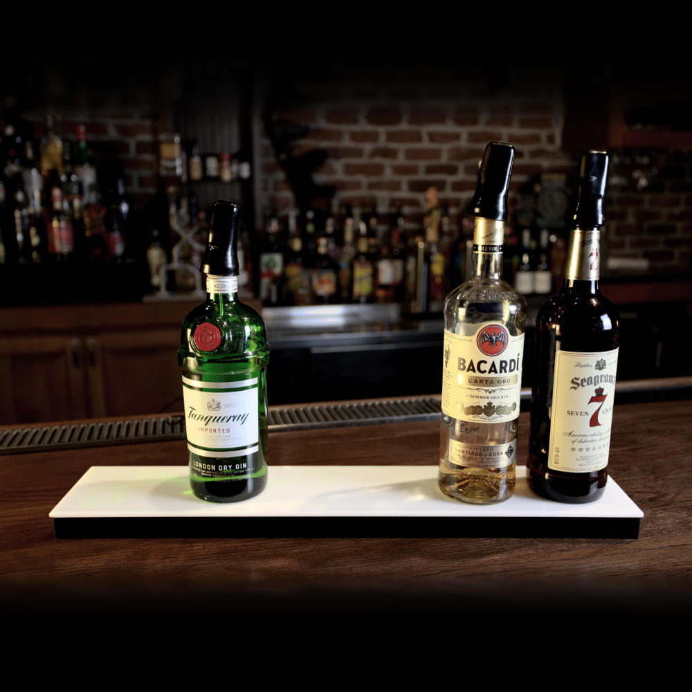 BarConic® LED Liquor Bottle Display Shelf - Low Profile - 1 Tier (Step) - Black - Multi-Colored Lights - Several Lengths