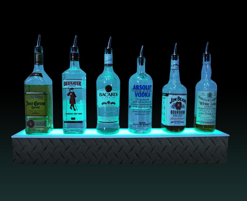 BarConic® LED Liquor Bottle Display Shelf - 1 Step - Diamond Plate Print - Several Lengths