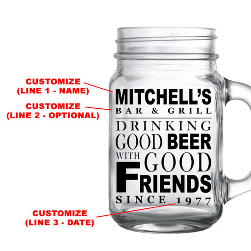 CUSTOMIZABLE - 16oz Mason Jar with Handle - Bourbon, Whiskey and