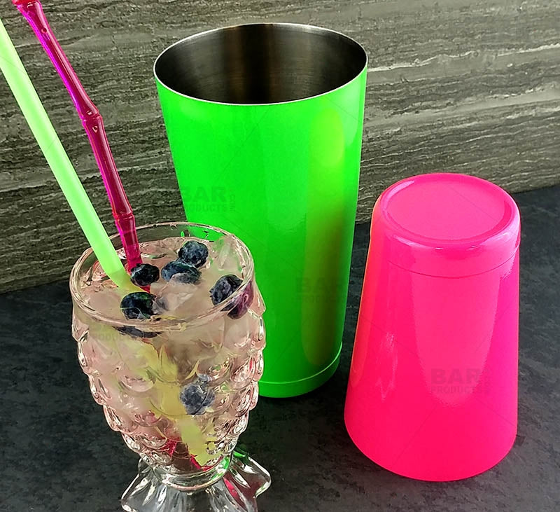 BarConic® Cocktail Shaker Set - 28oz / 18oz Weighted Tins - Neon Green / Neon Pink