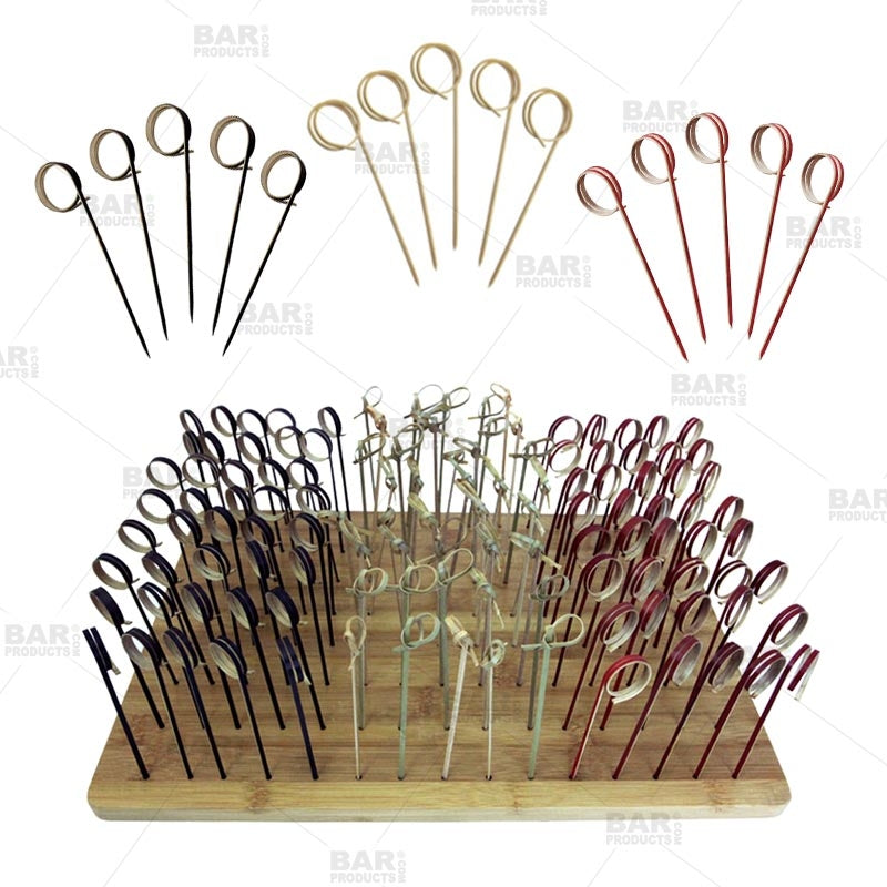 BarConic® Ring Bamboo Cocktail Pick Kit with Display Stand