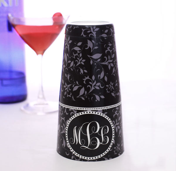 ADD YOUR NAME - Cocktail Shaker Tin - 28 oz weighted - Gray Swirls Monogram