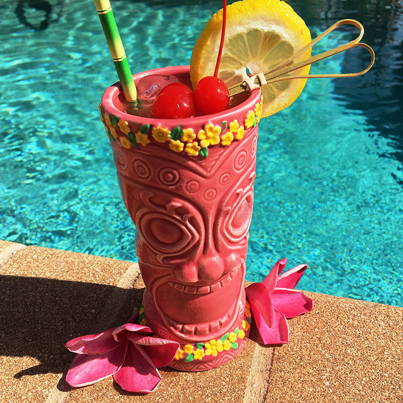 BarConic® Tiki Drinkware - Pink Flower Goddess - 12 ounce