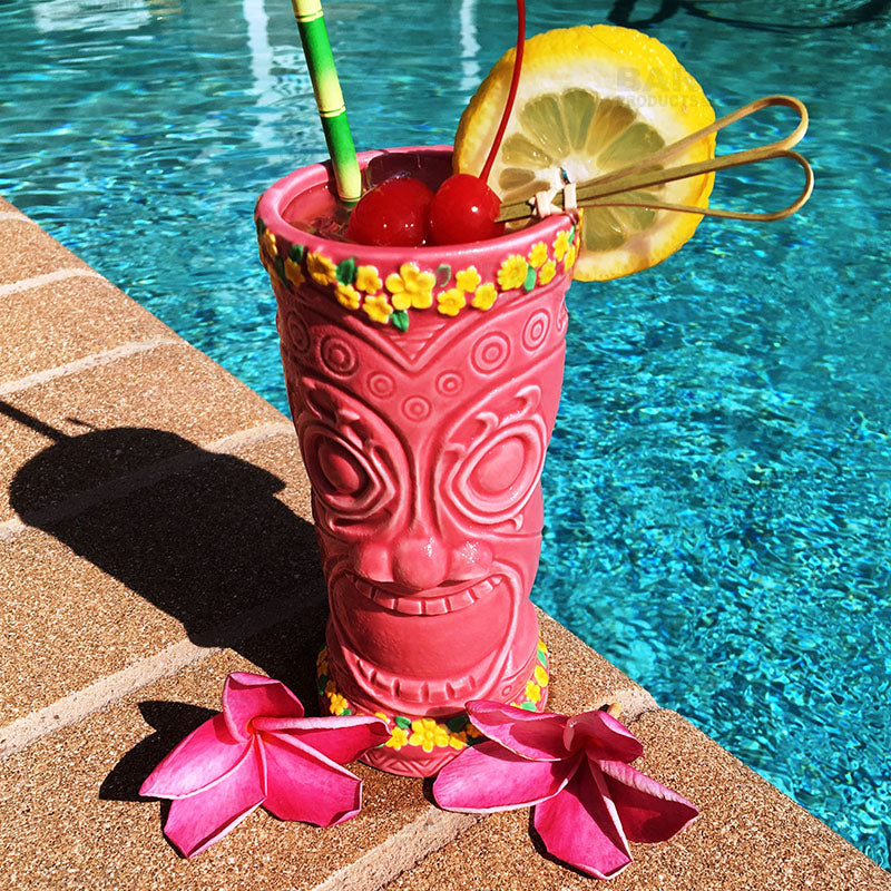 BarConic® Tiki Drinkware - Pink Flower Goddess - 12 ounce