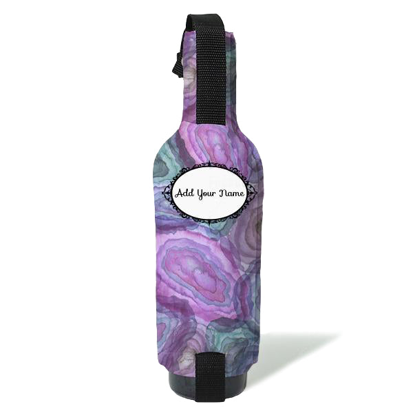 ADD YOUR NAME - Wine Bottle Cooler with Strap -  Blue/Pink Watercolor