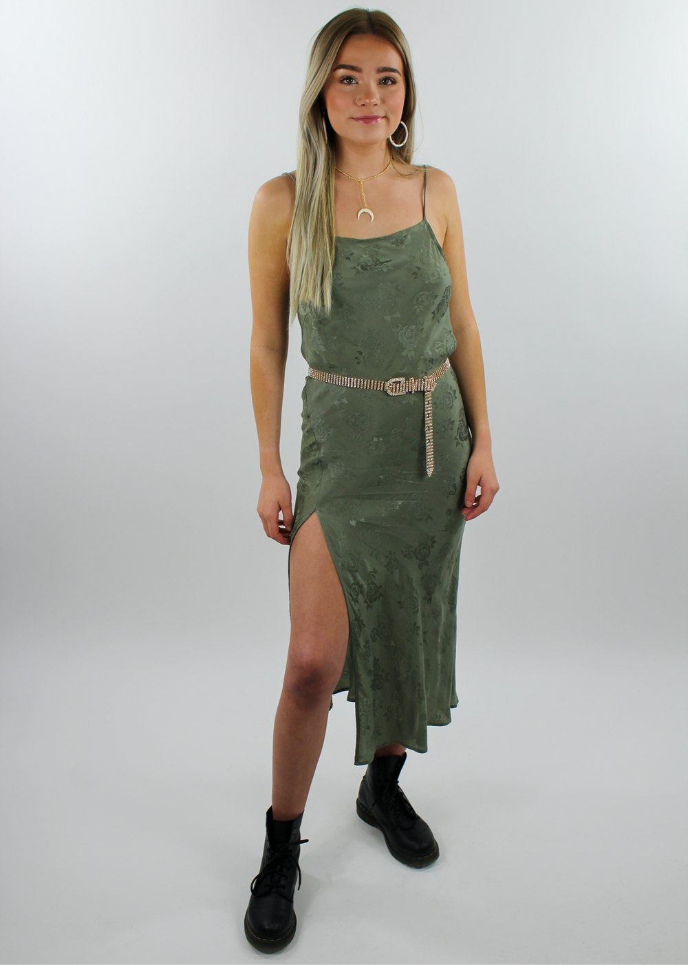 olive silk dress