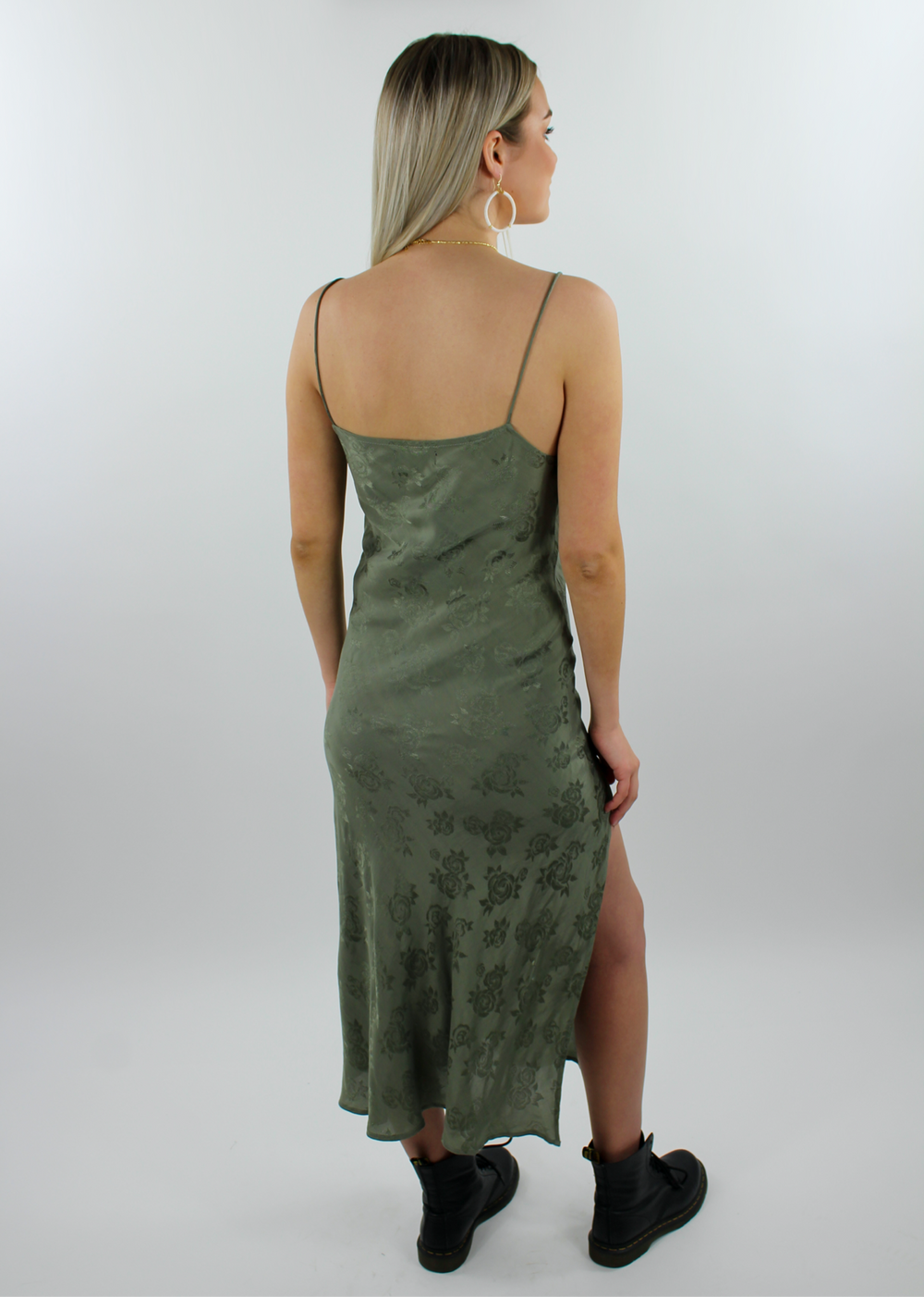 olive silk dress