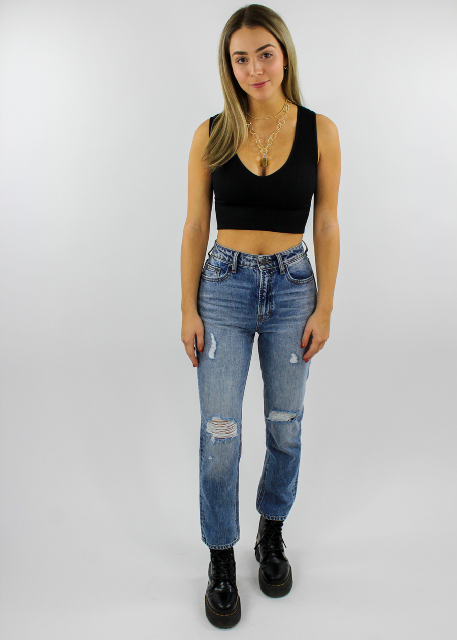 Take The Plunge V Neck Crop Top ★ Black – Rock N Rags