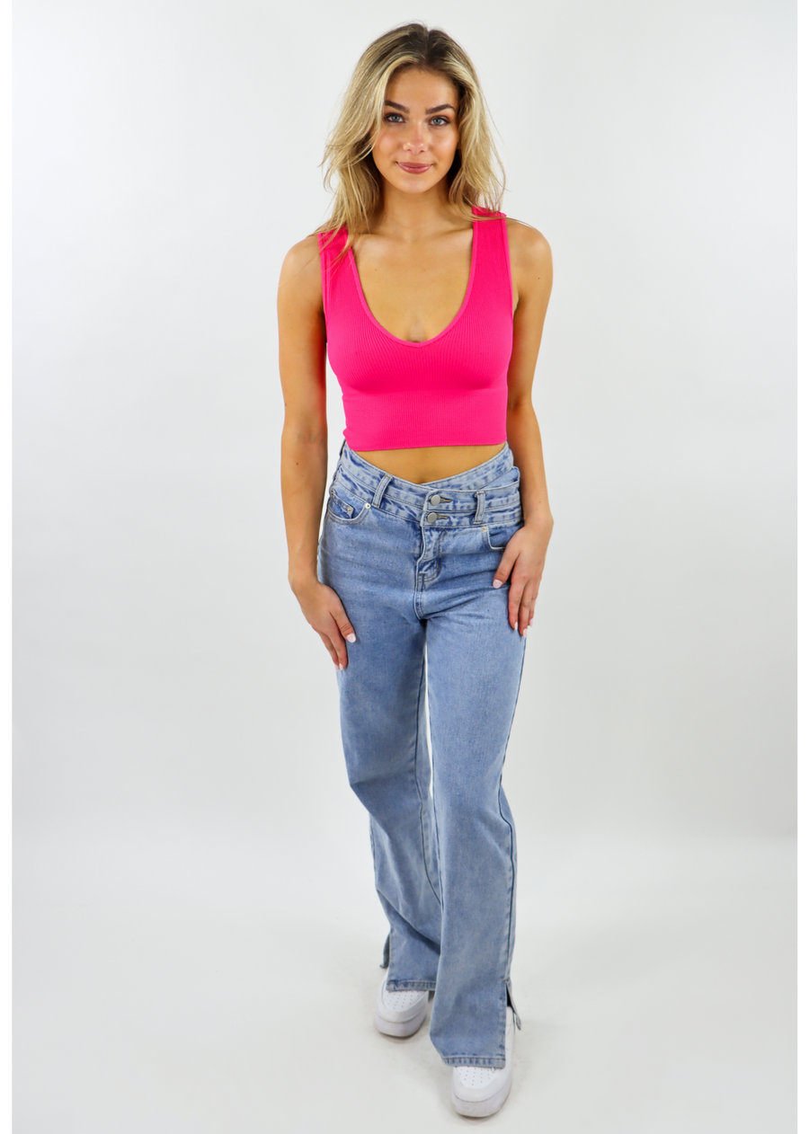 Take The Plunge V-Neck Crop Top ★ Hot Pink – Rock N Rags