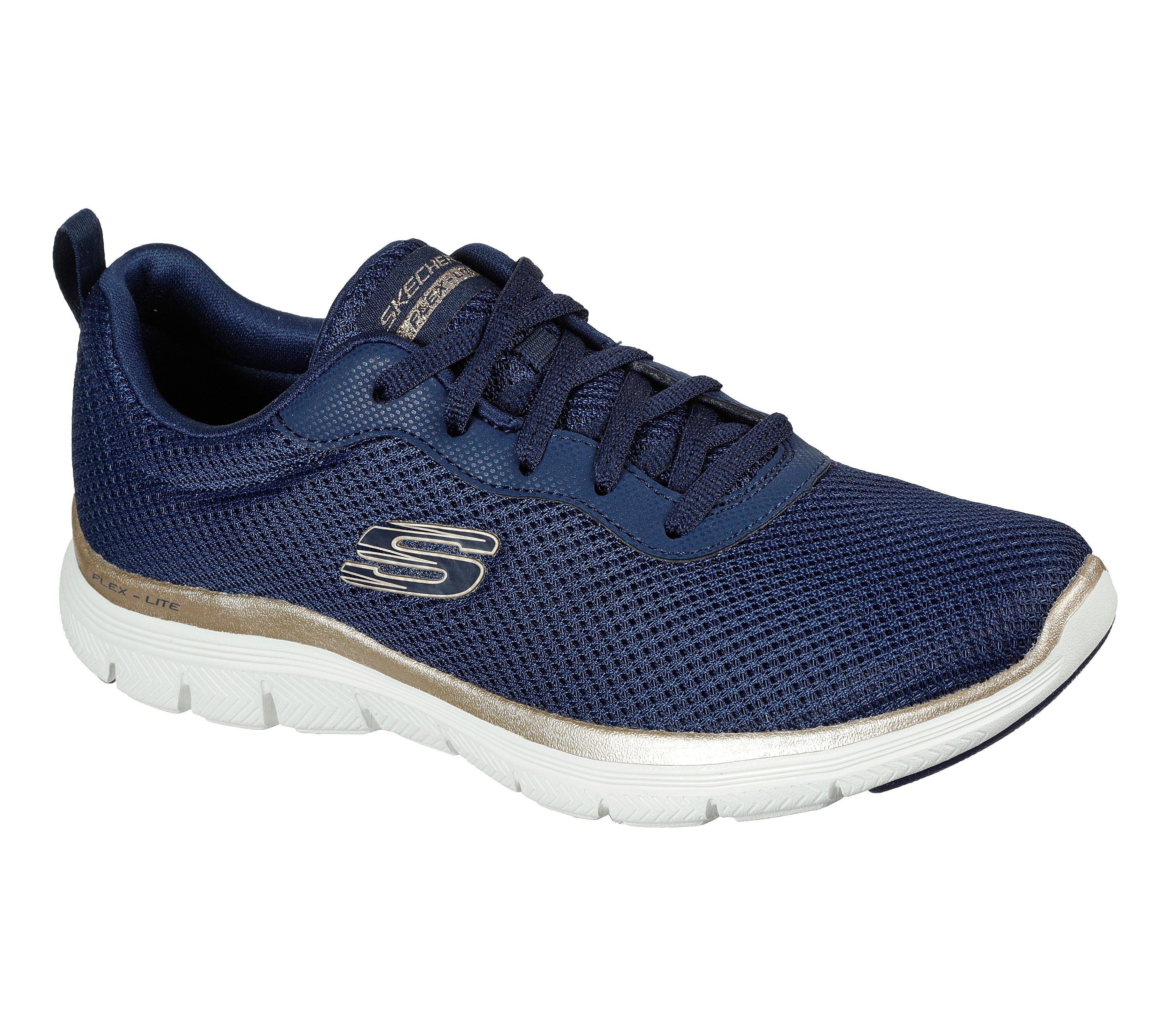 Skechers 149303 Flex appeal 4.0 Brilliant view Navy blue gold trainers ...