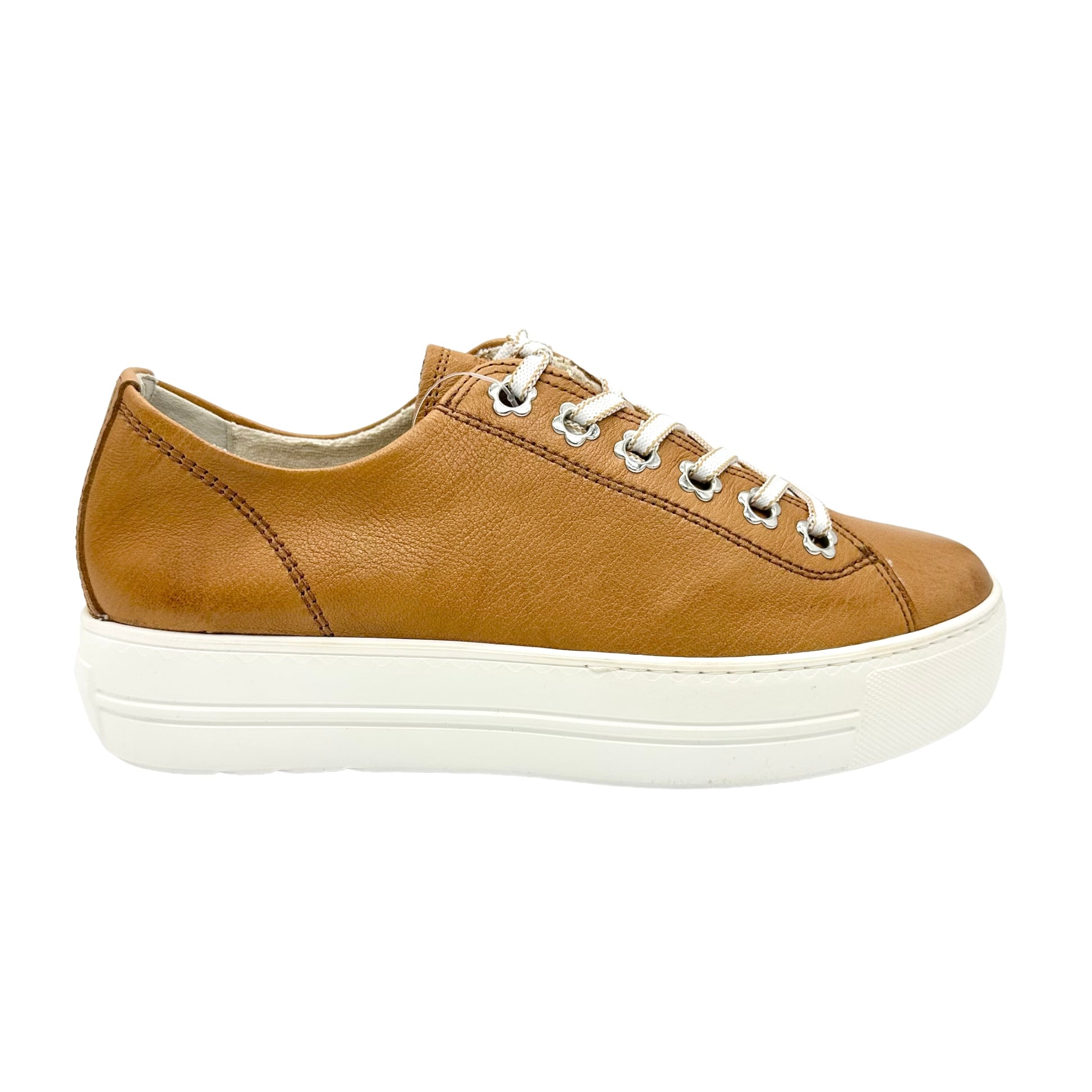 Paul Green 5113 Tan calf leather super soft sneaker with mini platform ...