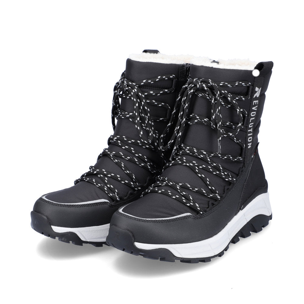 Rieker W0065 Black textile boots waterproof and wool lining – Arnouts Shoes