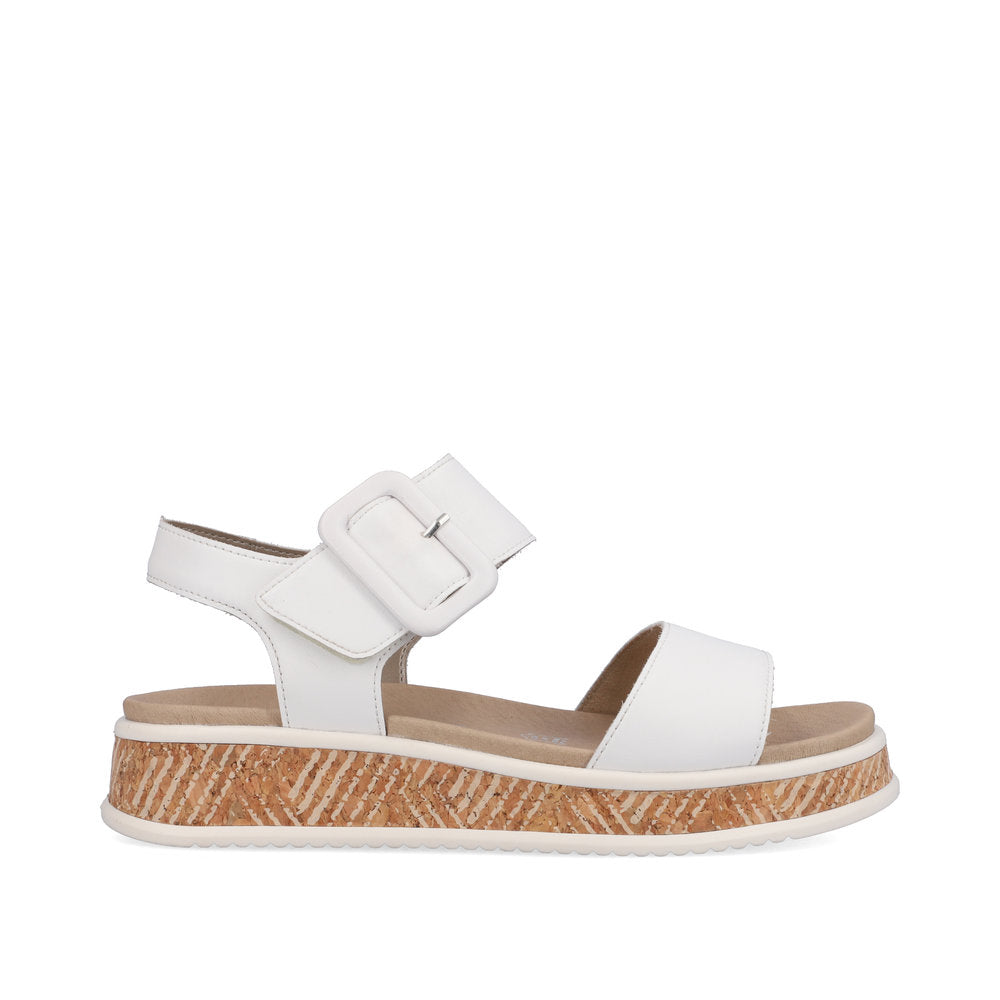 Rieker Evolution W0800 white leather adjustable wedge platform sandal ...