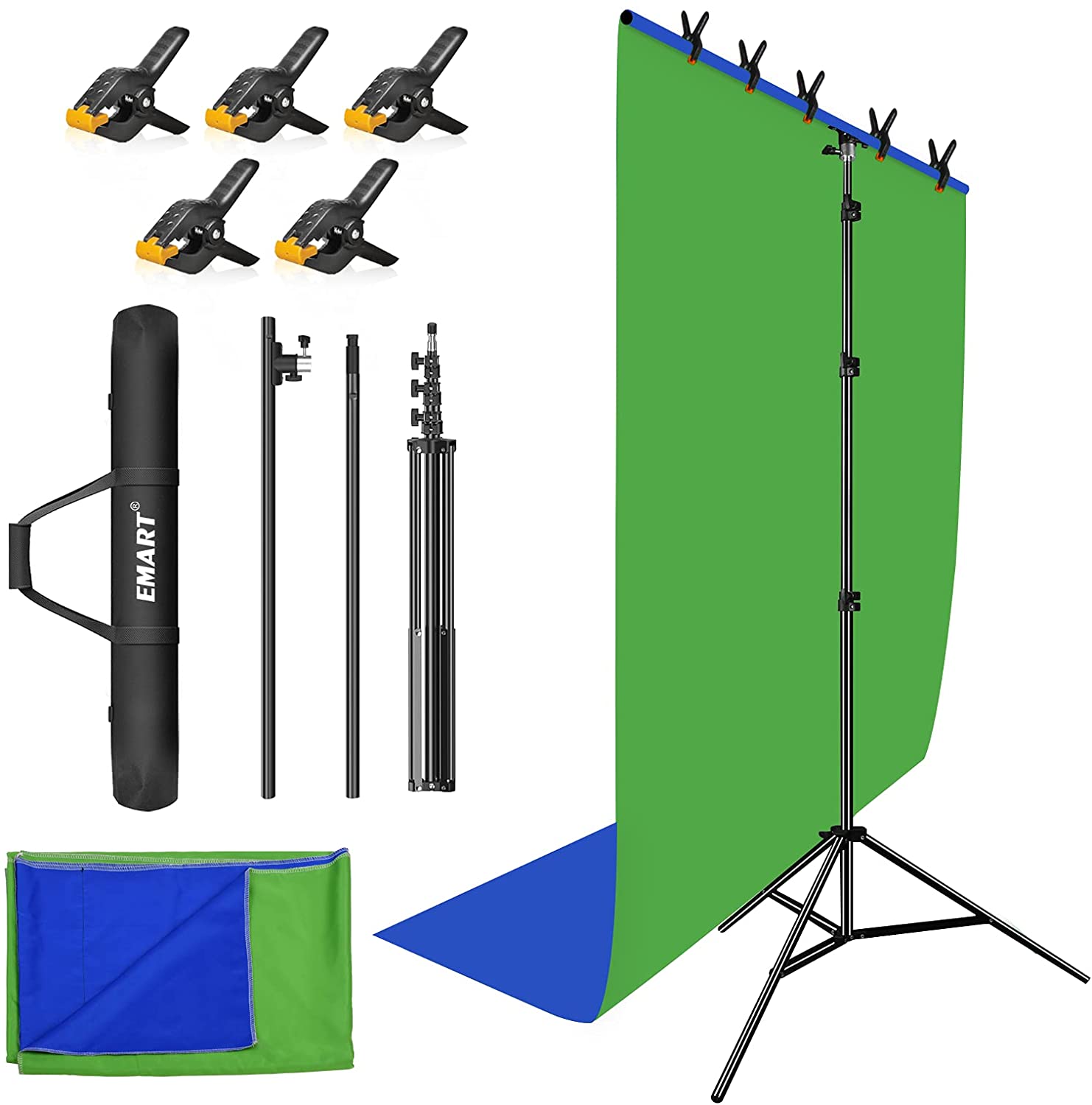 EMART 5 X  Green and Blue Backdrop Stand Kit, Portable T-Shape Ba –  EMART INTERNATIONAL, INC (Official Website)