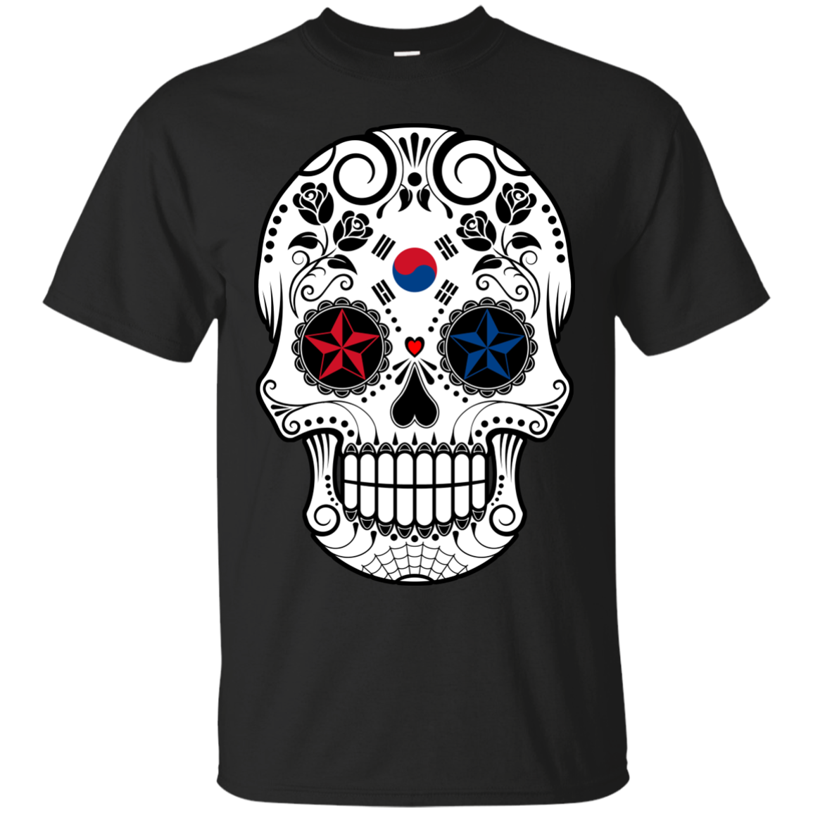 South Korean Flag Sugar Skull With Roses T-shirt