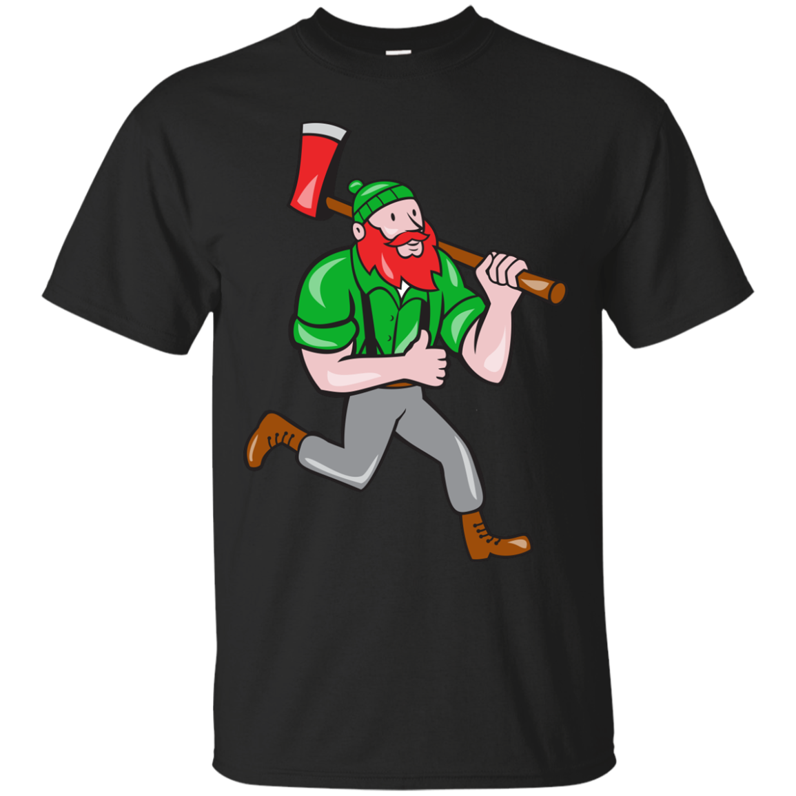 Paul Bunyan Lumberjack Axe Running Cartoon T-shirt