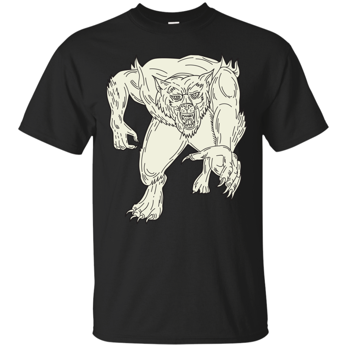 Werewolf Monster Running Mono Line T-shirt