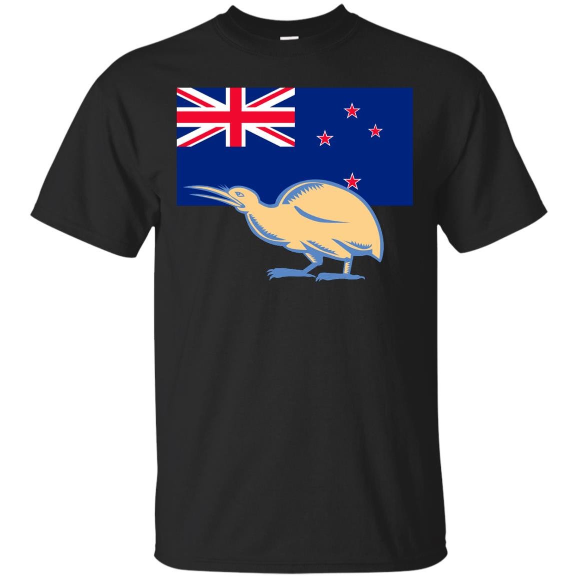Kiwi Bird Nz Flag Woodcut T Shirt