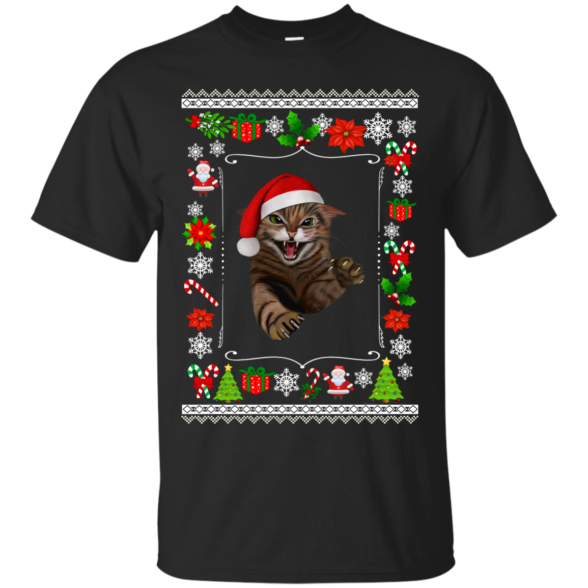 Christmas Gifts For Cat Lovers Ugly Xmas Angry Cat Sweater T-shirt