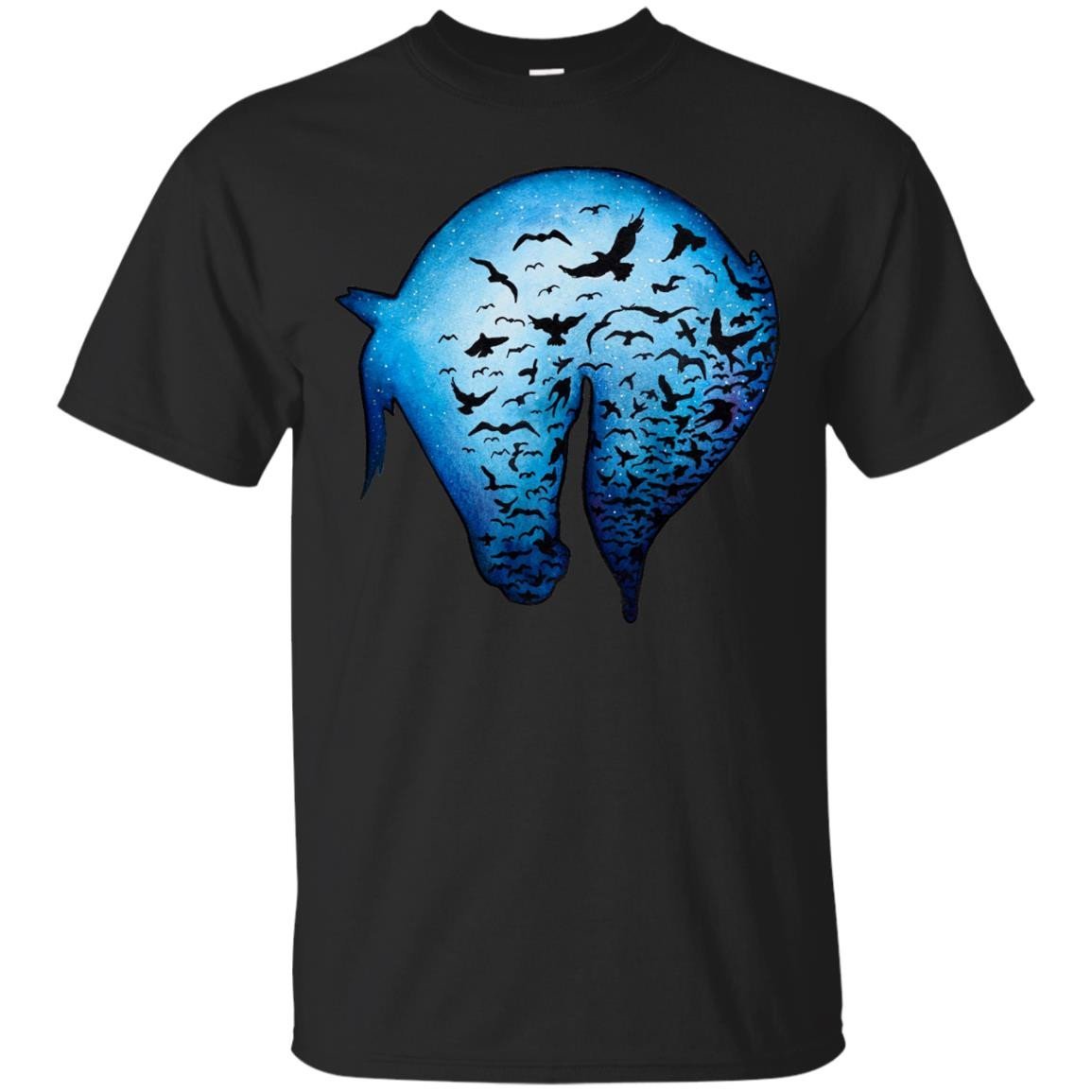 Horse Head Birds Blue T Shirt