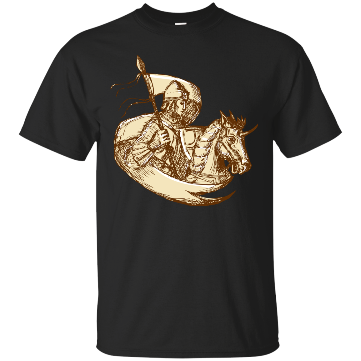 Knight On Horse Holding Flag Drawing T-shirt