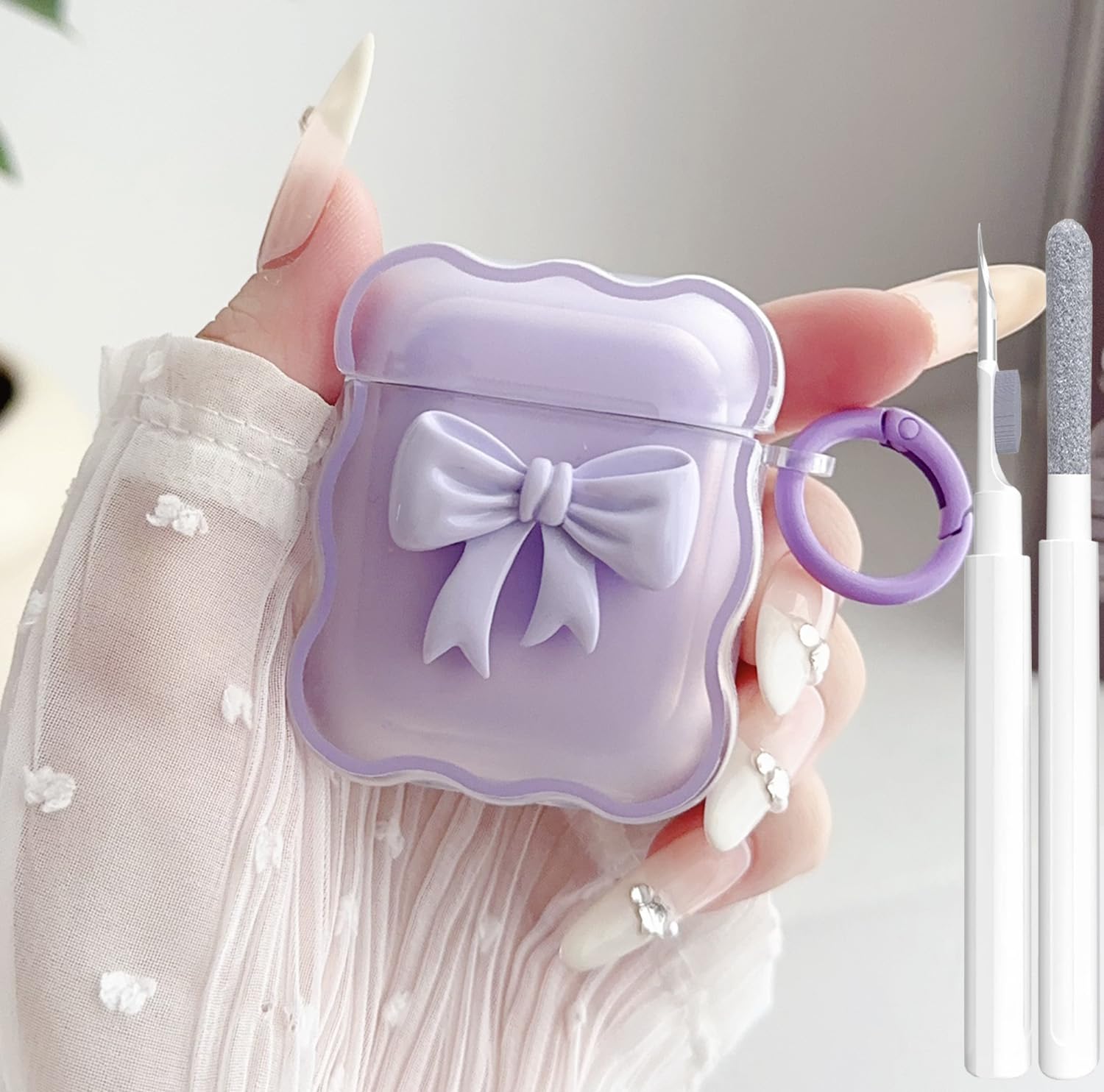 Kawaii Bow Clear Case for AirPods 1/2 - Purple Delight