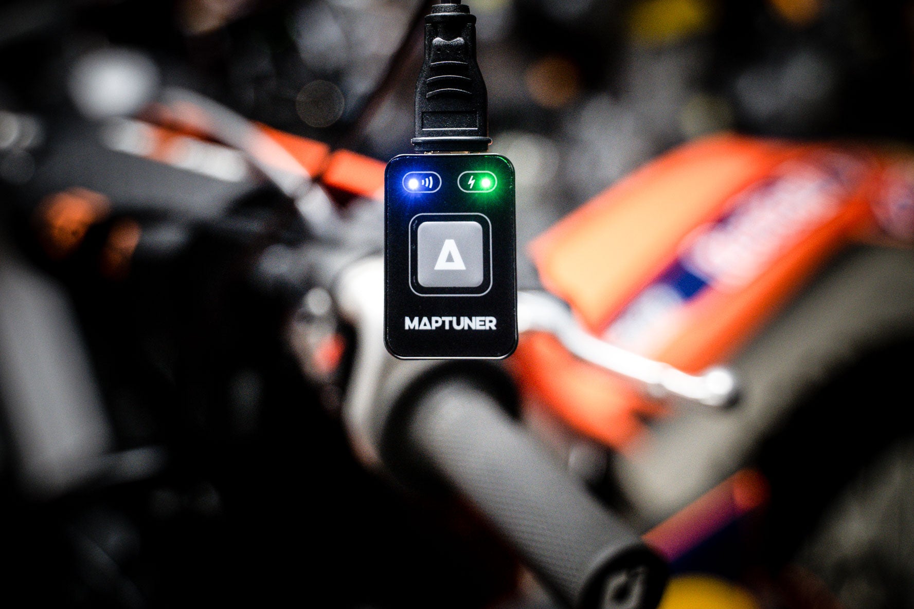 Maptuner Nano in front of KTM Dirt bike plugged into HDMI