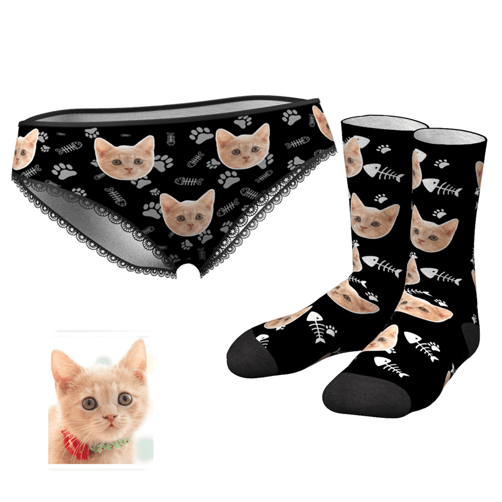 Ensemble De Chaussettes Et Culottes En Visage De Chat Personnalises Po Visagechaussettes