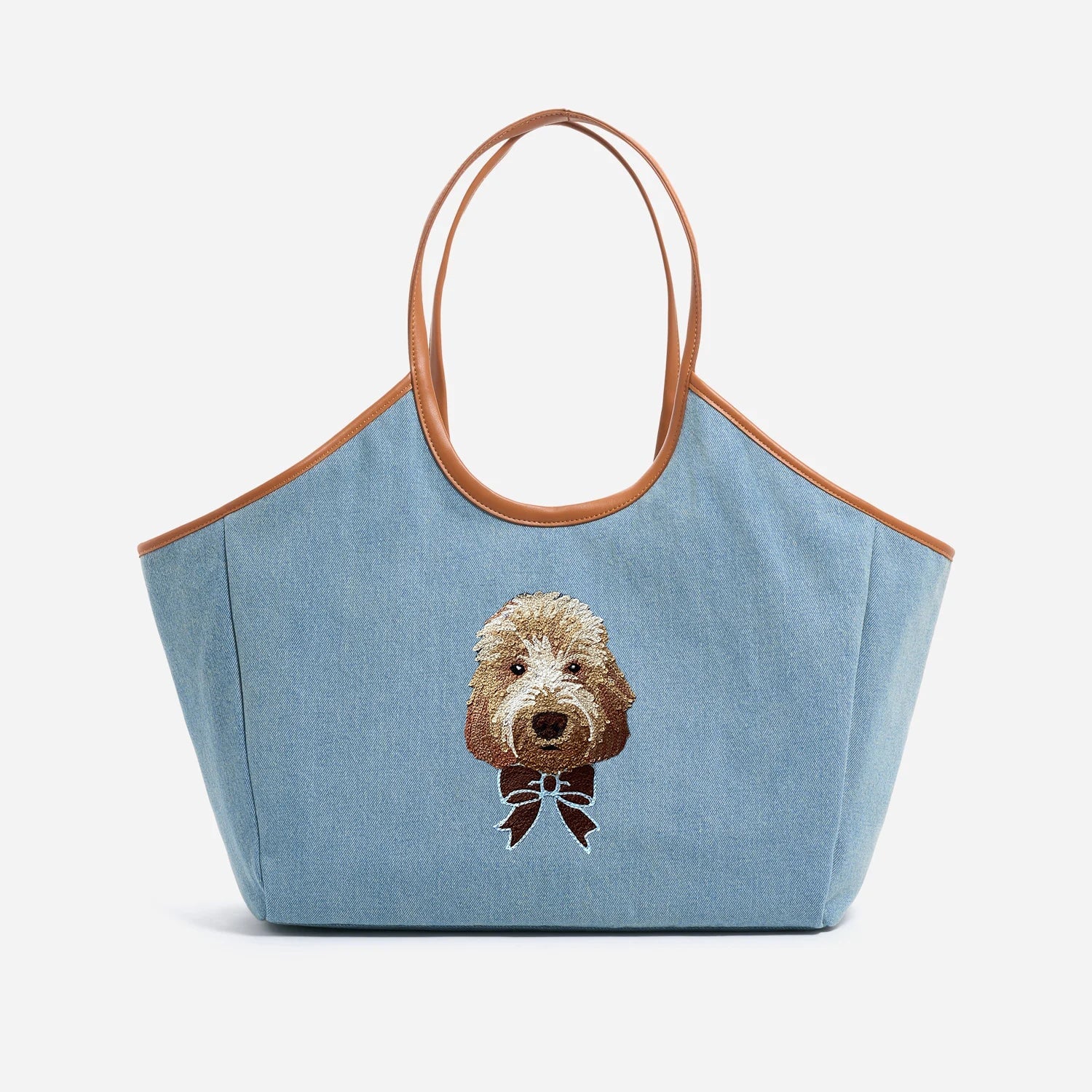 Stoney Clover Lane Custom Hand Embroidered Pet Face Denim Scoop Tote