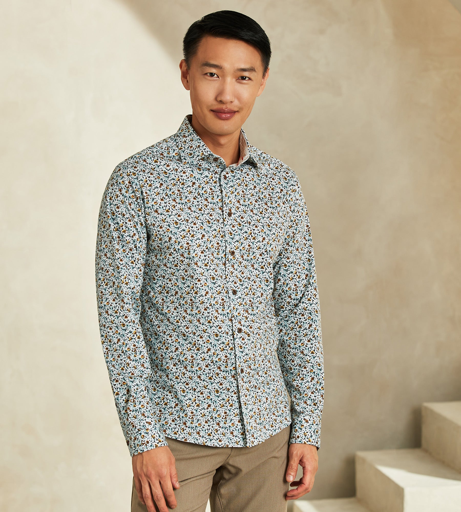 Slim Fit 360° Stretch Floral Print Soft Touch Long-Sleeve Sport Shirt
