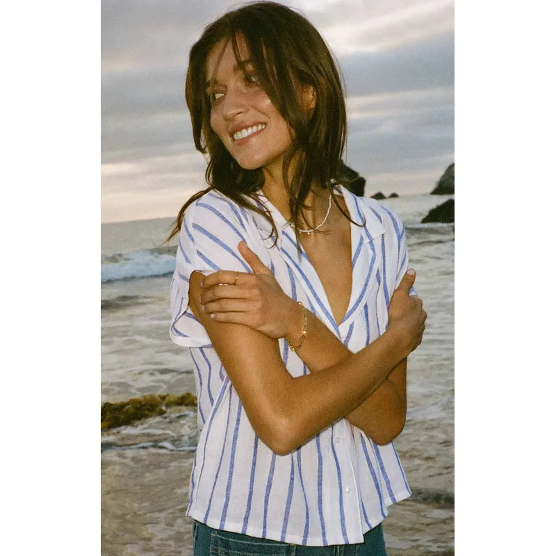 Parallel Striped Linen Top