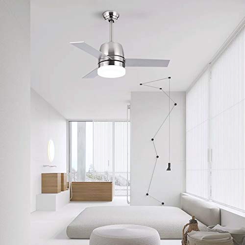 Flush Mount Brushed Nickel 3 Blades Ceiling Fan With Light