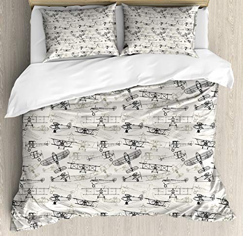 Ambesonne Airplane Duvet Cover Set Queen Size Old Fashioned