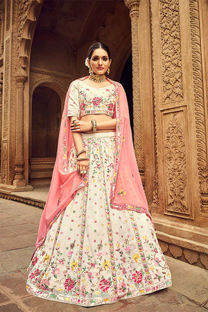 Designer Beige Color Georgette Thread With Sequence Embroidered Lehenga Choli (D202) - PAAIE