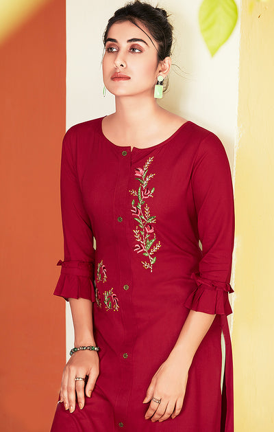Stunning Mahroon Color Indian Ethnic Kurti For Casual Wear (K371) - PAAIE