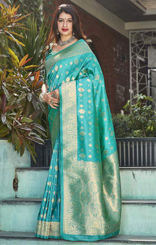 Super Soft Banarasi Silk Saree in Sea Green color – PAAIE