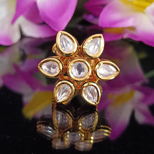 Designer Gold Plated Royal Kundan Beaded Ring (Design 174)