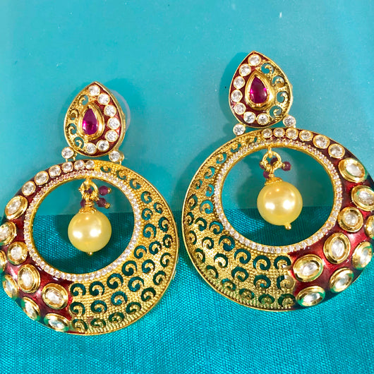 GOLD PLATED KUNDAN PREMIUM EARRINGS (E 354) – PAAIE