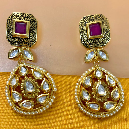 Gold Plated Kundan Earrings (E 392) – PAAIE
