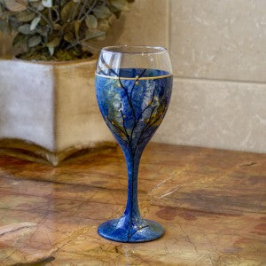 painted blue and green glass kiddush cup