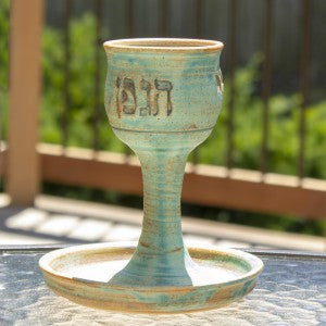 Ceramic kiddush cup with patina glaze