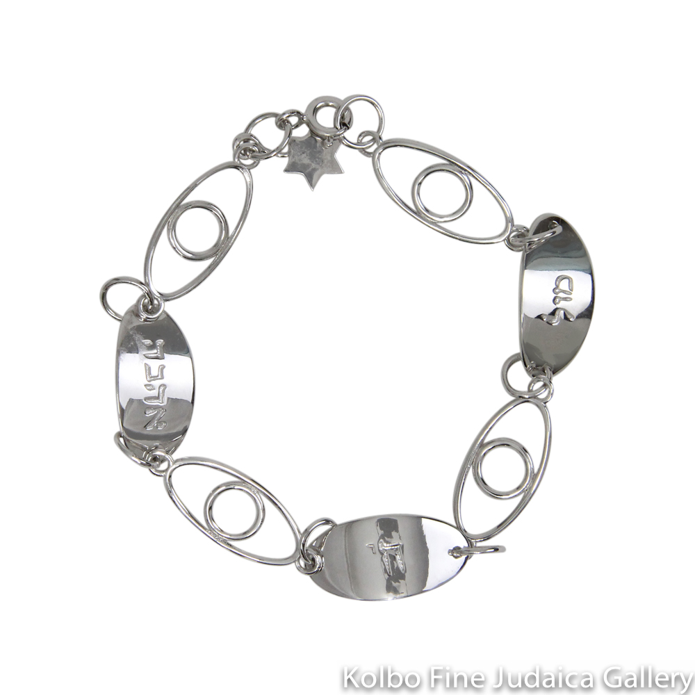 silver bracelet with words