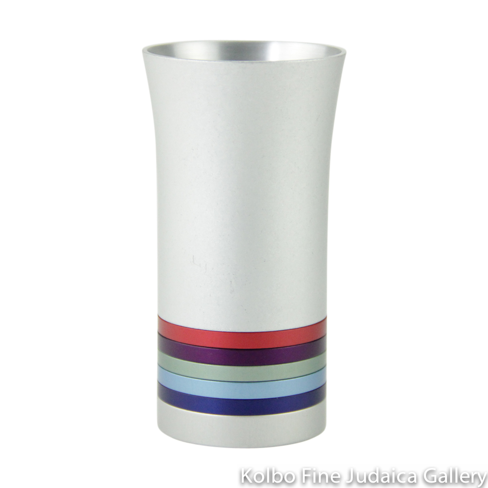 Kiddush Cup, Modern Anodized Aluminum Design with Multicolored Rings -  Kolbo Fine Judaica Gallery