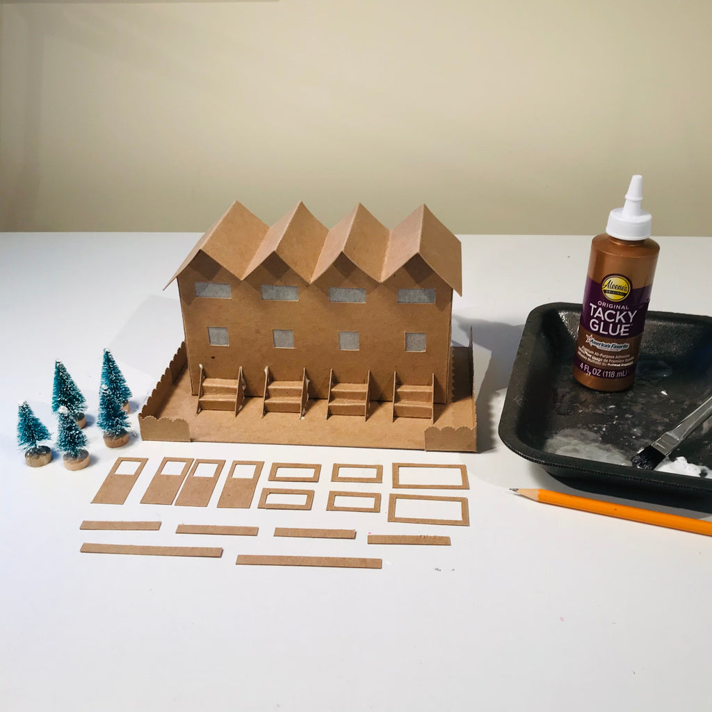 10 DIY Craft Christmas Putz Glitter House - Row Houses - Assembled