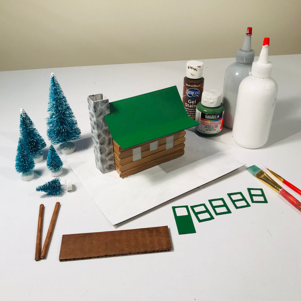 DIY Craft Christmas Putz Glitter House - Log Cabin - Apply the Paint