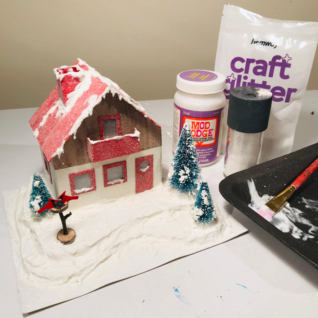 11 DIY Craft Christmas Putz Glitter House Swiss Style Alpine Chalet Glitter Finished