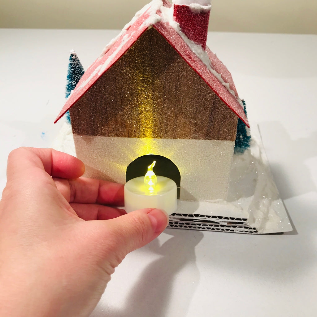 13 DIY Craft Christmas Putz Glitter House Swiss Style Alpine Chalet Flicker Light LED Candle