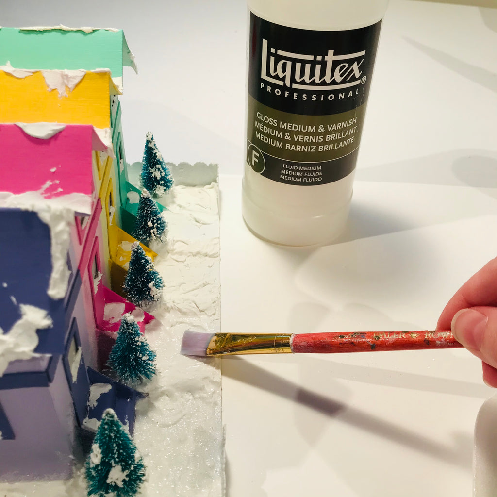 14 DIY Craft Christmas Putz Glitter House - Row Houses - Glitter - Apply Liquitex Medium with Brush