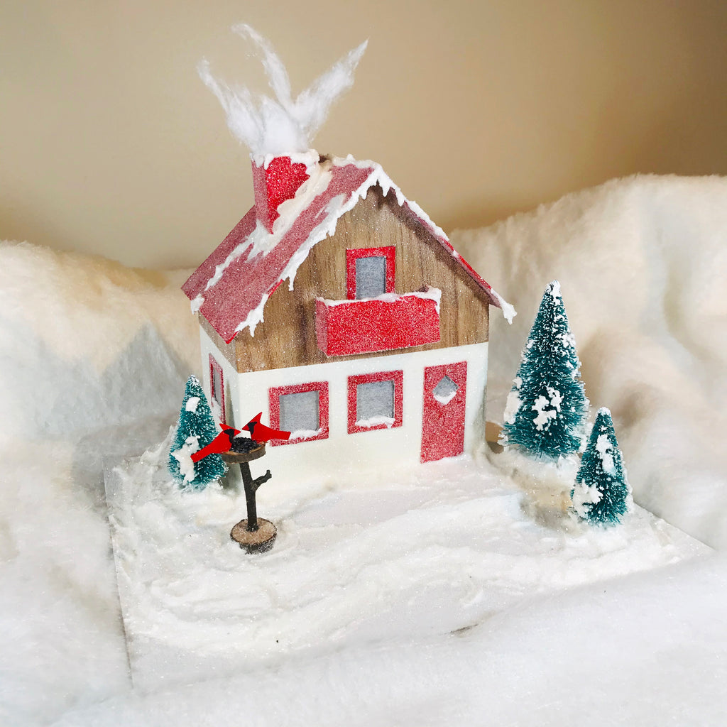 14 DIY Craft Christmas Putz Glitter House Swiss Style Alpine Chalet Front View