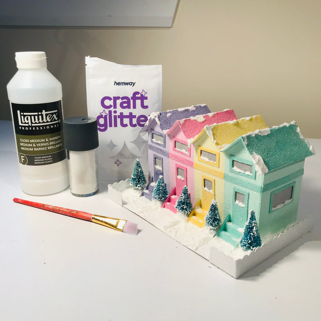15 DIY Craft Christmas Putz Glitter House - Row Houses - Glitter - Finished